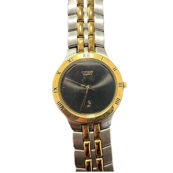 Citizen Other - Citizen Quartz CQ Mens Gold & Silver 5530-K04948 Black Face 7” Watch